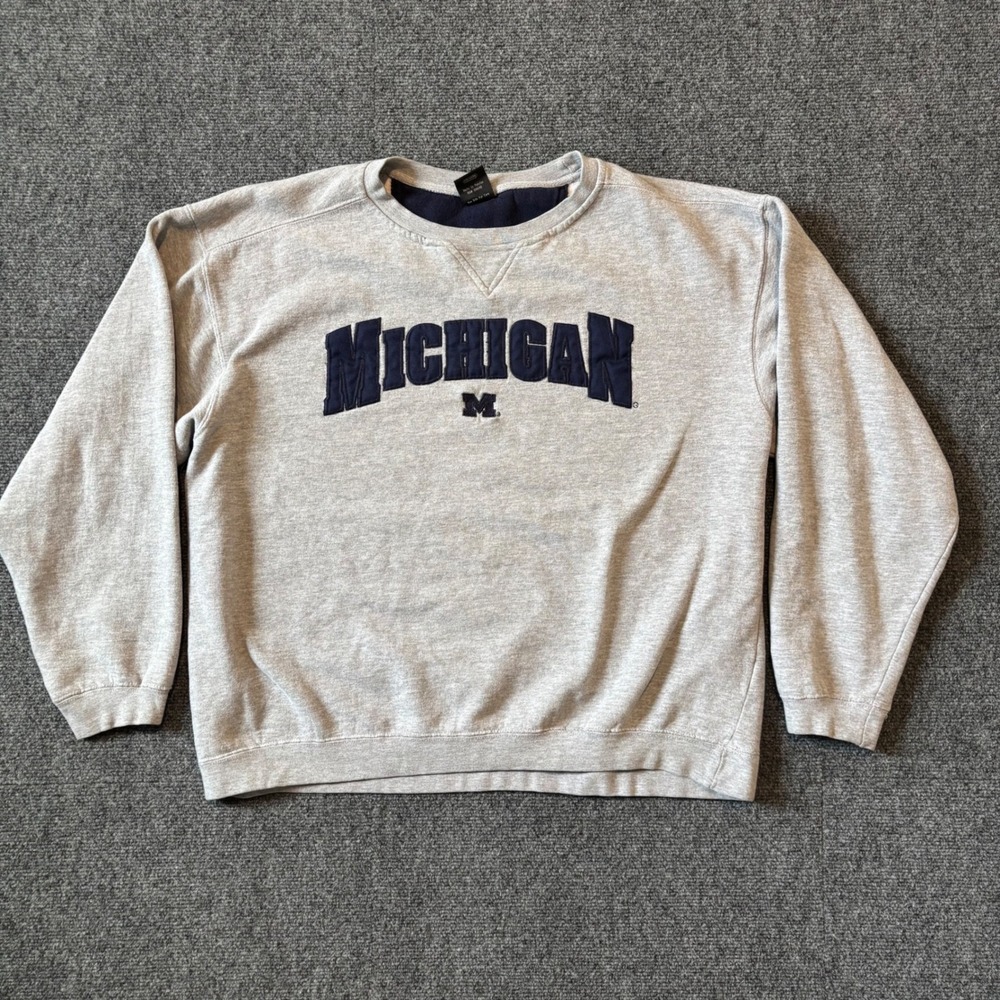 Starter Michigan Wolverines Sweatshirt Mens XL Gray Crewneck Tackle Twill Logo